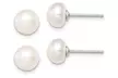 White Gold Plated 10-11mm White Freshwater Cultured Round Pearl Stud Earrings - Second Medium