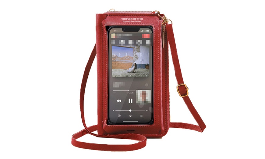 Image 7: Waterproof Crossbody Phone Bag with USB Charger Port