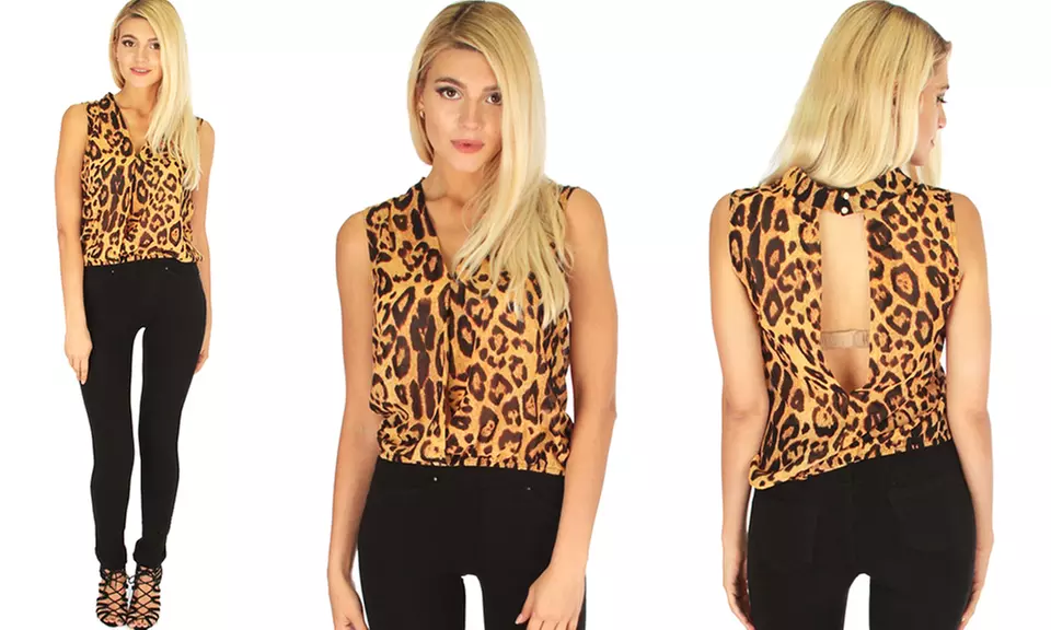 Women's Open-Back Animal Print Top - Second Medium