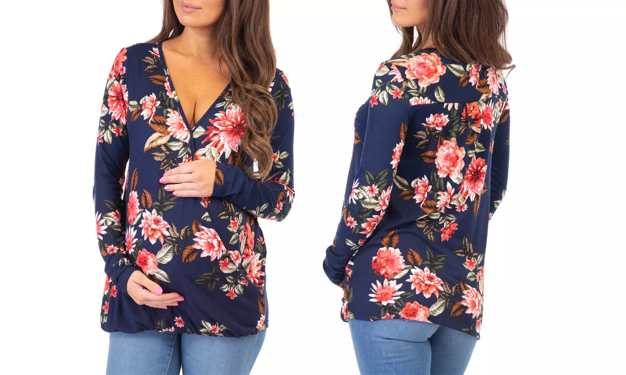 Women's Floral Print Criss-Cross Maternity Nursing Tunics - Second Medium