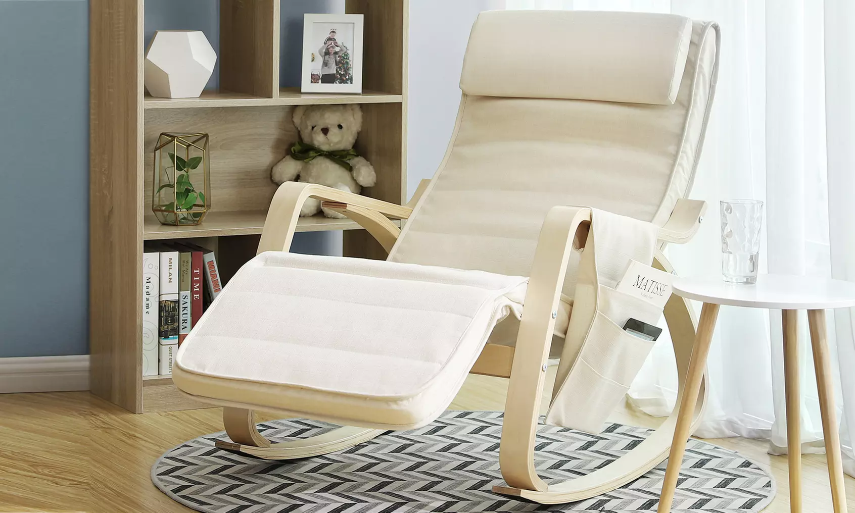 Songmics Schaukelstuhl mit 5-fach verstellbarem Fußteil in Braun oder Beige - Second Medium