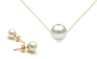 Genuine Pearl Earrings and Pendant Set in 14K Gold Plating (2-Piece)