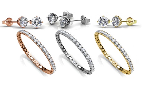 Set con bracciale tennis e orecchini realizzati con cristalli Swarovski®, disponibili in 3 colori