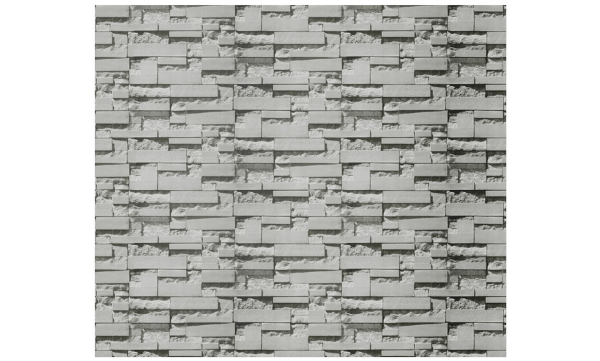 Image 1: Dark Grey Stacked Brick Wallpaper, Retro Design and Easy Installation