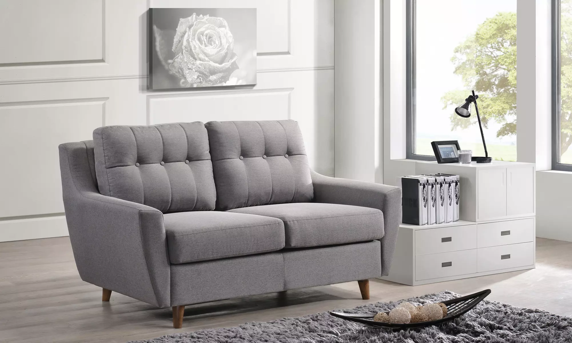 Fabric-Upholstered Loveseat with Button Tufting - Primary Image
