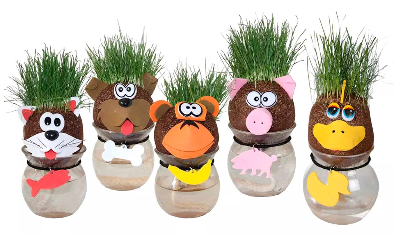 1, 2 ou 5 kits de culture d'herbe sous forme de têtes d'animaux - Image 3