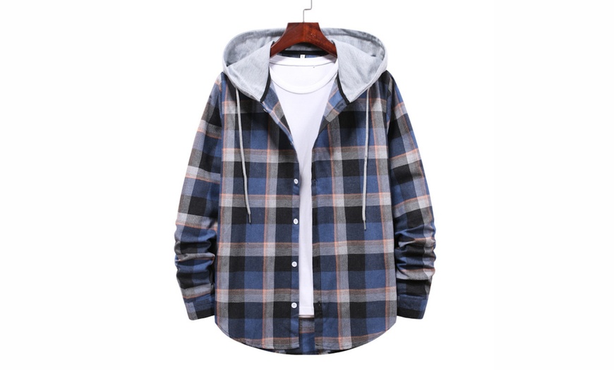 Image 11: Men's Hooded Check Shirt Jacket