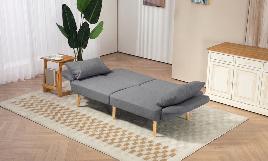 Image 10: HomCom Convertible Sofa Bed in Green or Grey