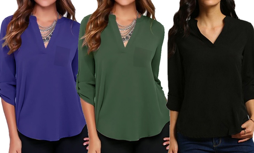 Image 1: Women's V-Neck Blouse