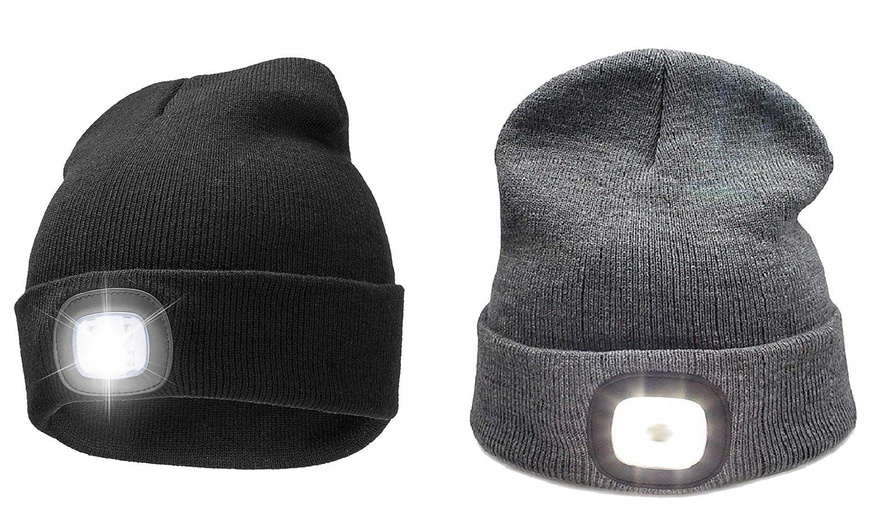 Image 1: Rechargeable Five-LED Beanie Hat