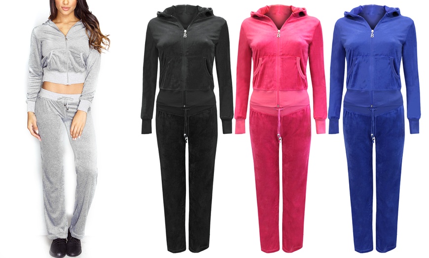 Image 1: Women's Velour Hooded Tracksuit