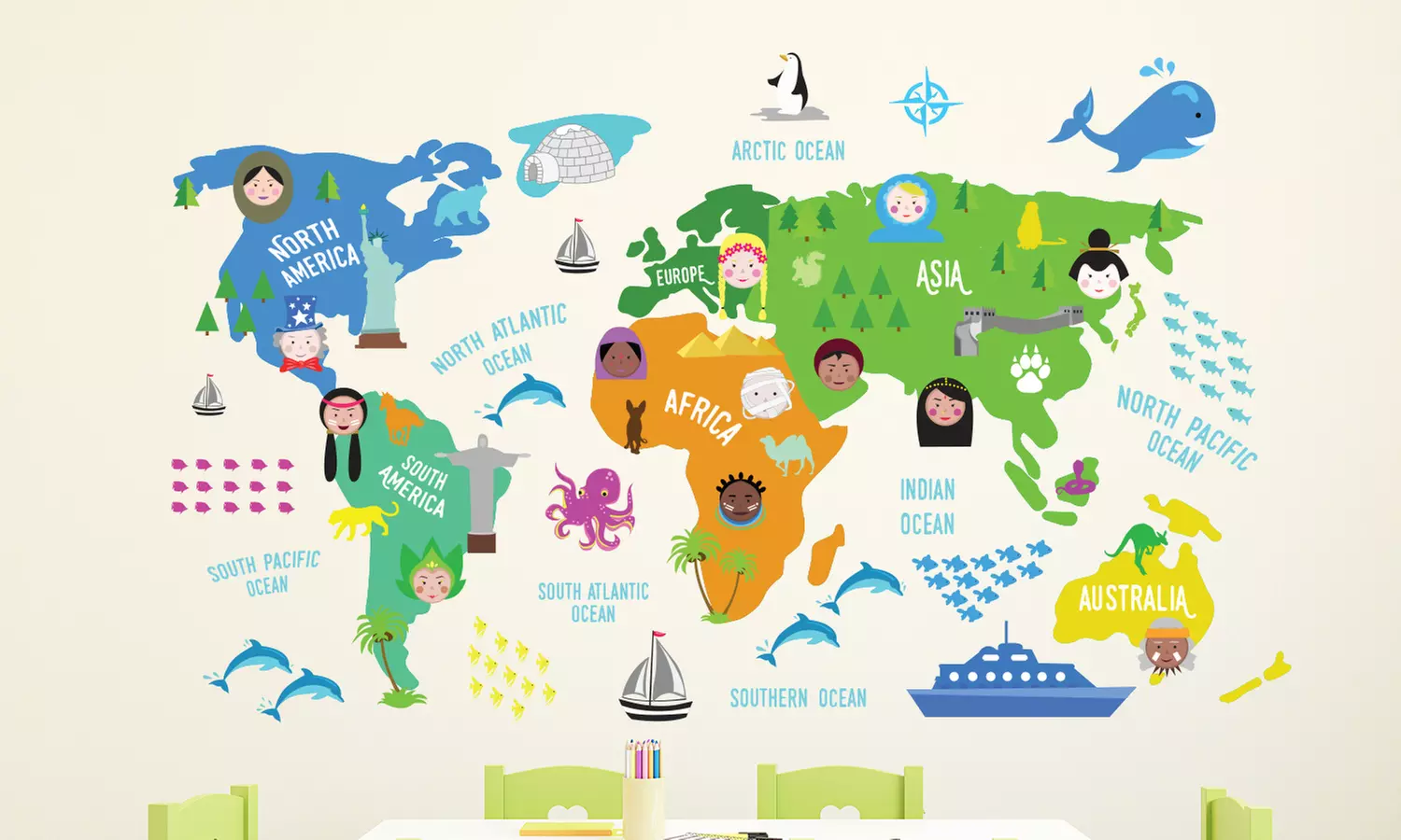 Kid's Room Educational Map Stickers in Choice of Design - Primary Image