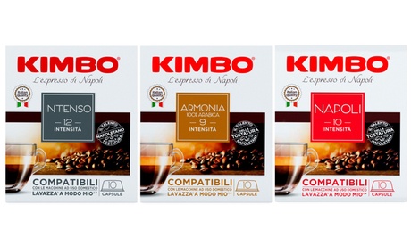 Fino a 240 capsule Kimbo compatibili Lavazza® A Modo Mio® disponibilii in 3 aromi