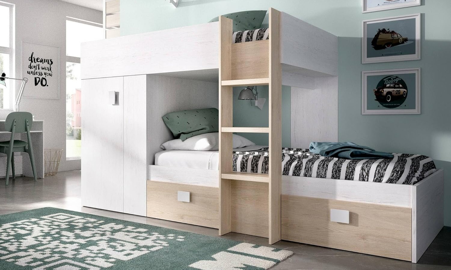 Stapelbed met twee eenpersoonsbedden