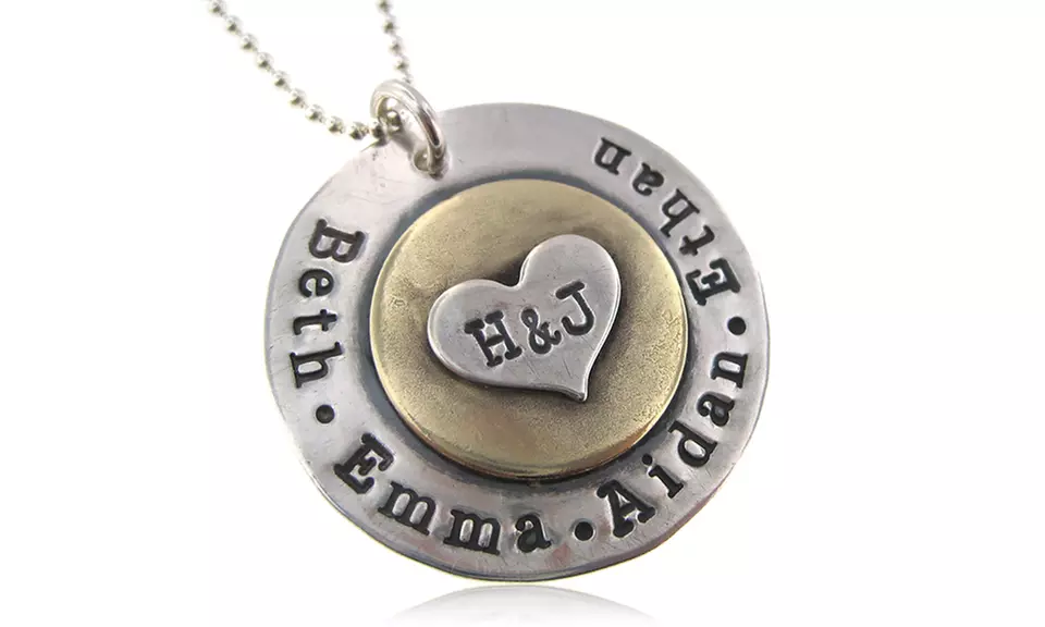 Custom Hand Stamped Heart Disc Pendant in Sterling Silver from Hannah Design (Up to 58% Off) - Primary Image
