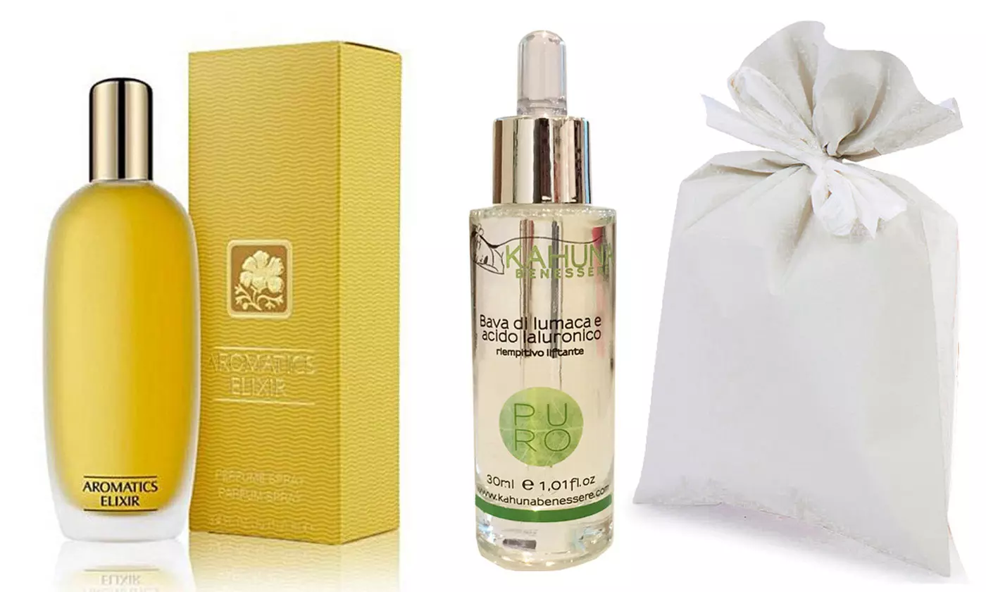 Eau de Parfum Aromatic Elixir Clinique e siero bava di lumaca Kahuna Benessere