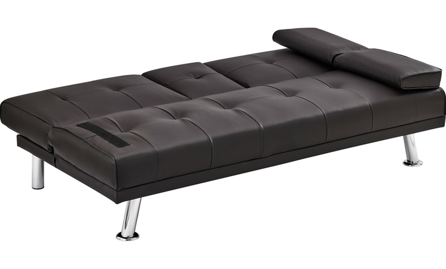 Image 19: Three Seater Sofa Bed with Cup Holders