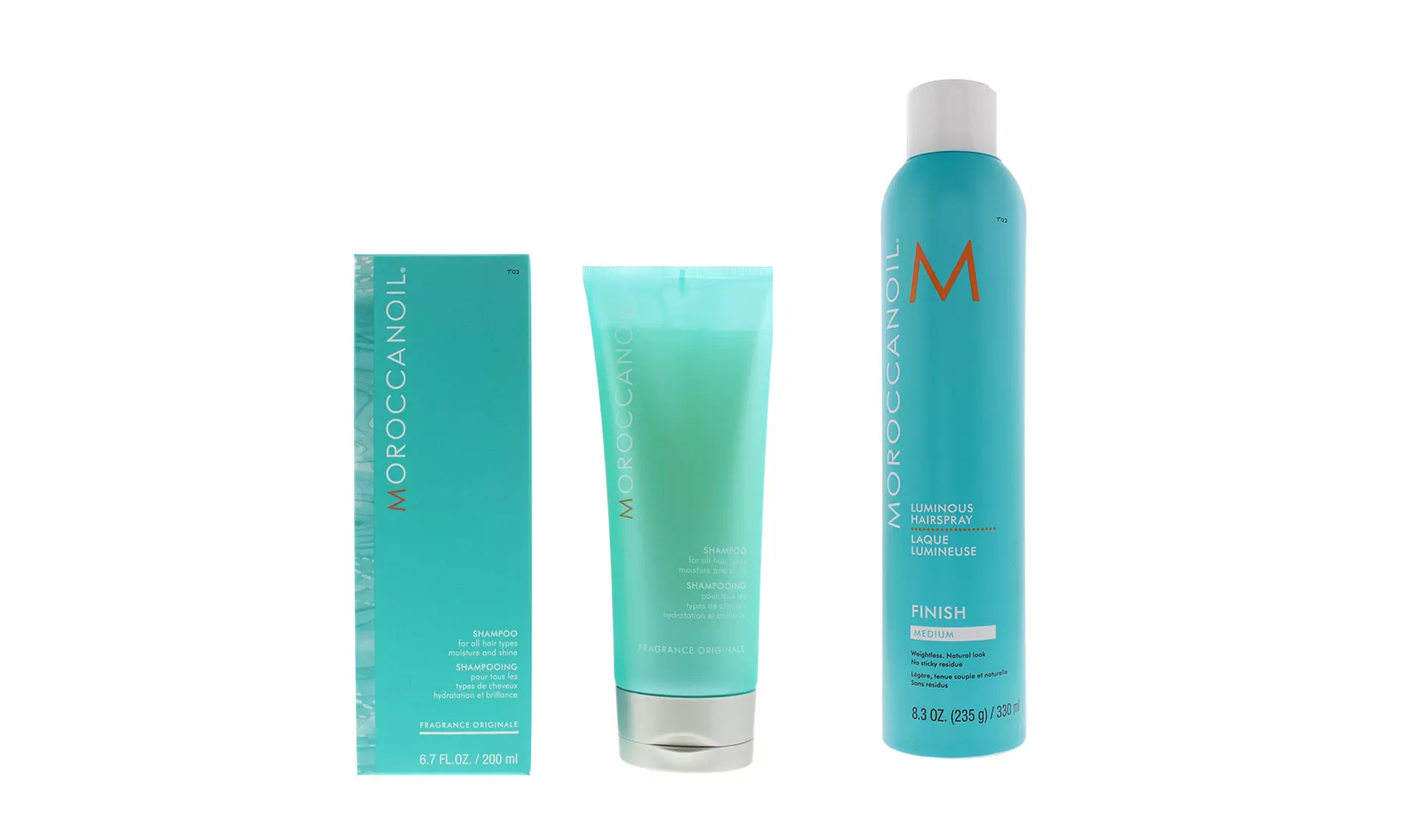 Moroccan Oil Twin Pack Shampoo 200ml or Luminous Hairspray Medium Finish 330ml - Primary Image