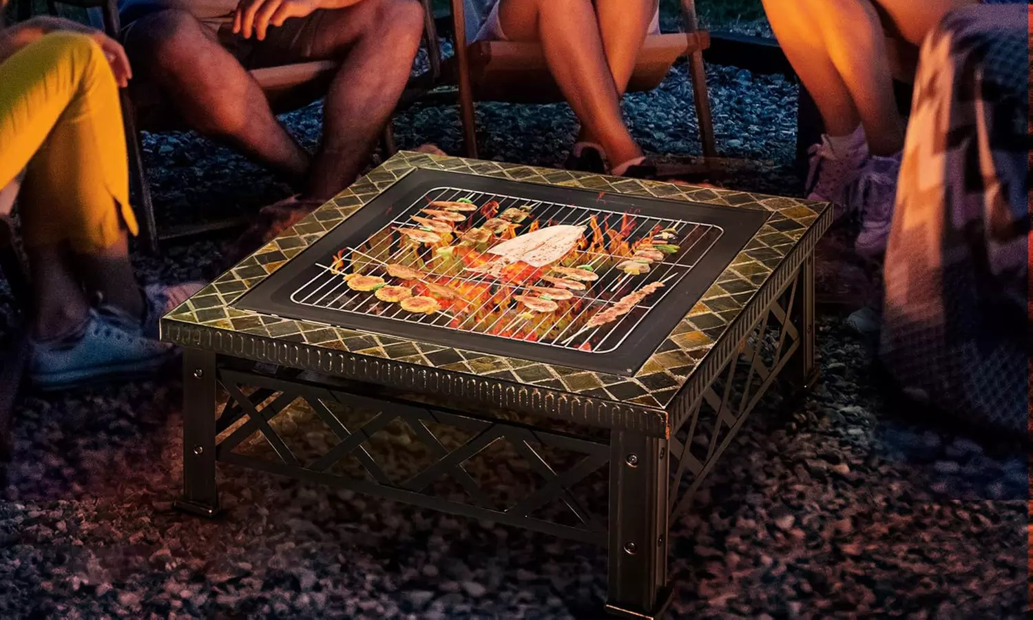 Outsunny Square-Shaped Fire Pit Table with Optional Grill Shelf