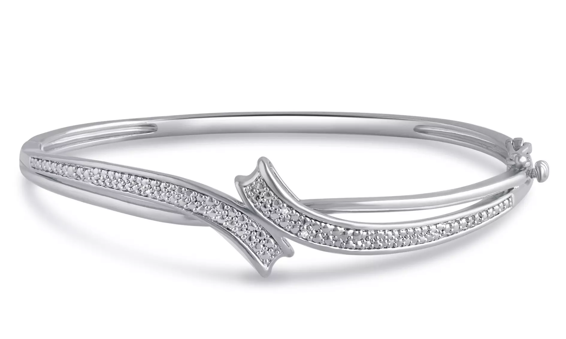 14K White Gold Plated Diamond Accent Bangle by Brilliant Diamond - Primary Image