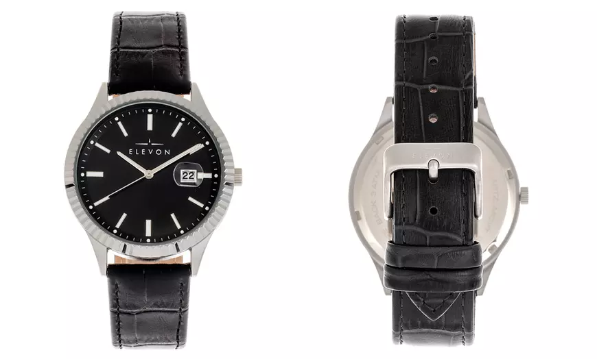 Image 10: Reloj Elevon Concorde de pulsera de cuero genuino con fecha