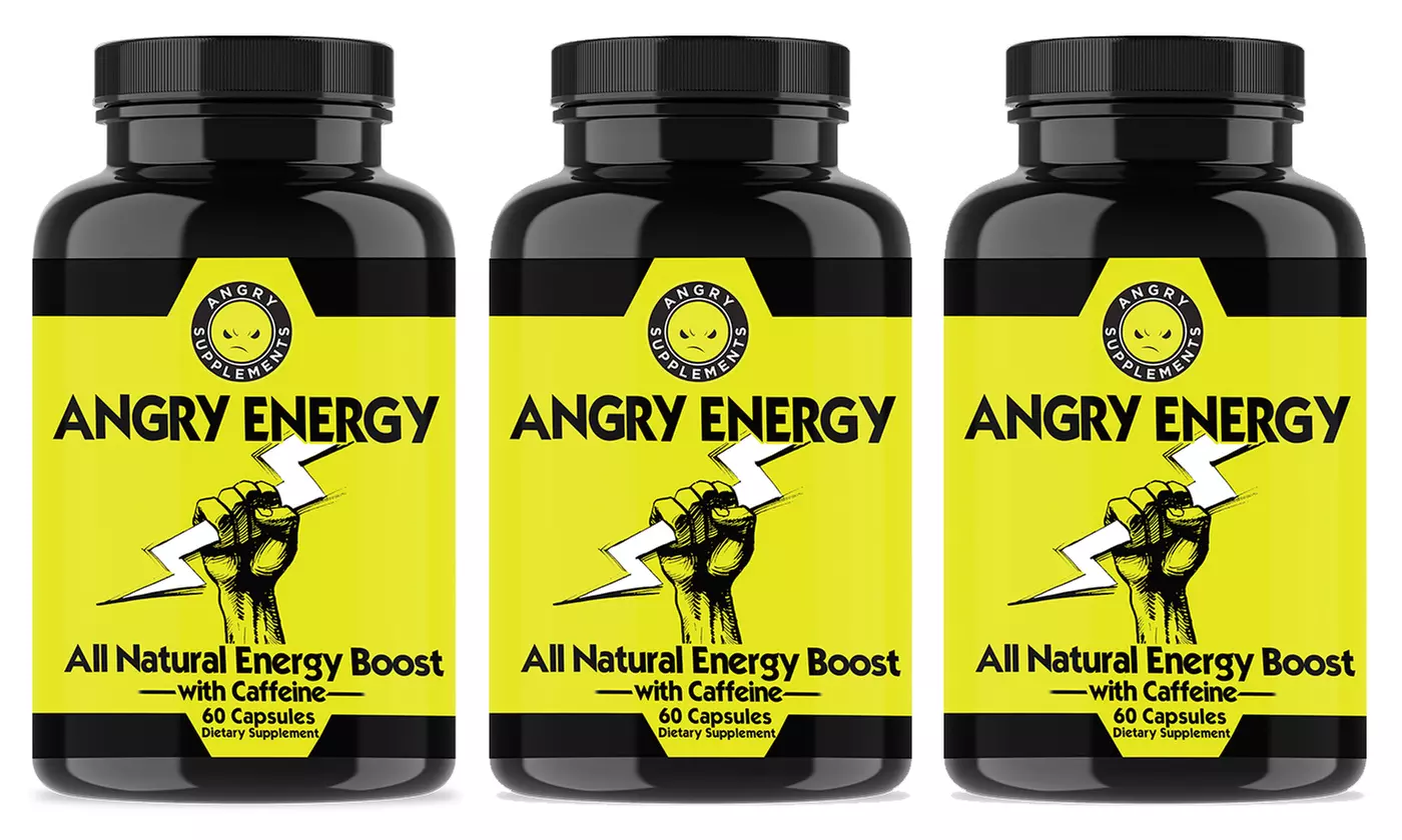 Angry Supplements Angry Energy, All Natural Energy Booster and Recovery with Caffeine (60-, 120-, or 180-Count) - Second Medium