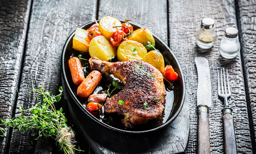 Menu en 3 services poulet embroché