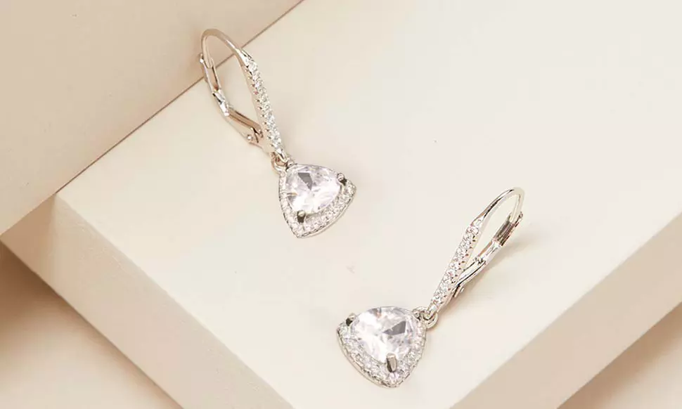 3.00 CTTW Trillion Or Princess Cut Earrings with Swarovski Elements - Primary Image