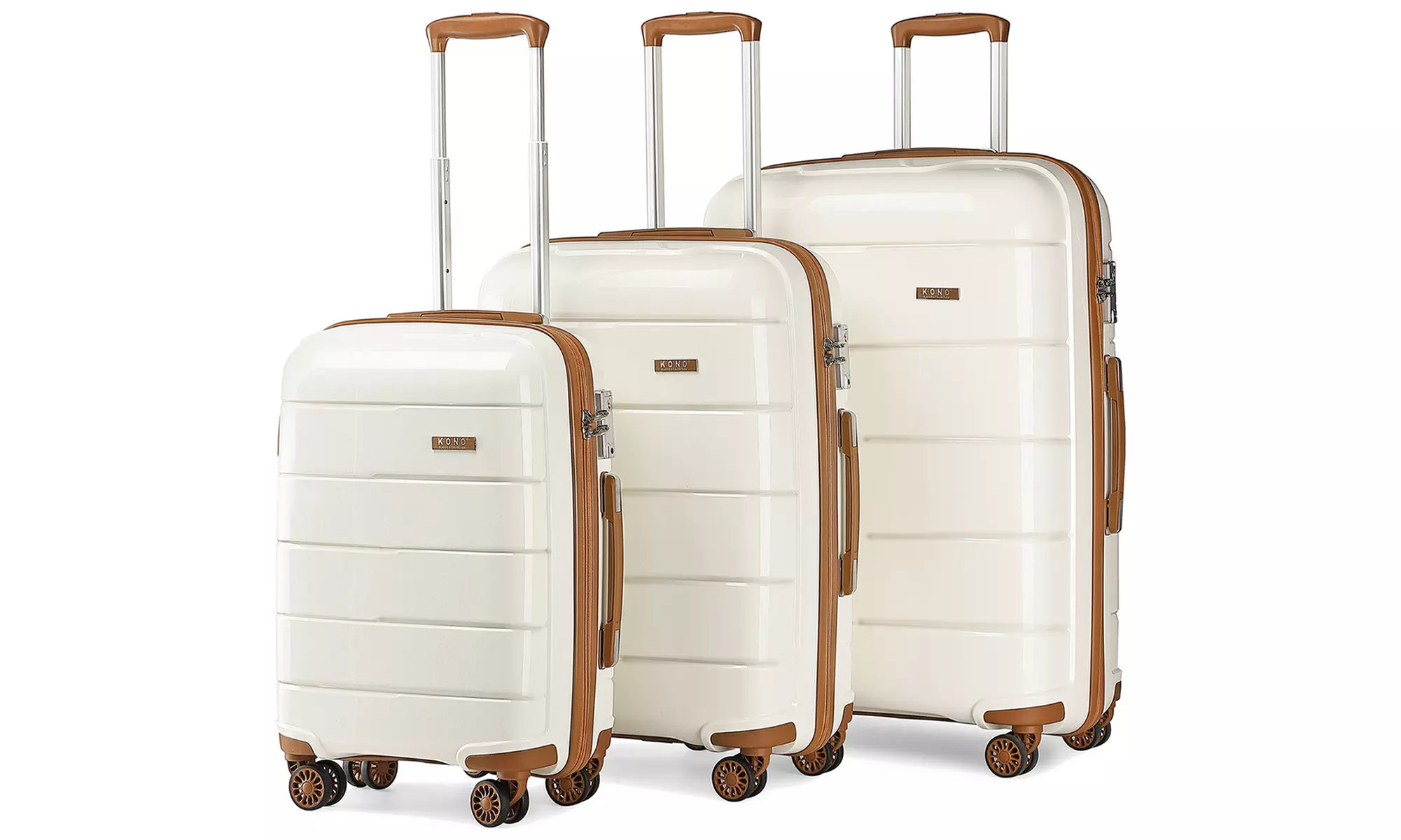 KONO One or Three Piece Classic Cream and Brown Hard Shell Suitcases with TSA Lock - Primary Image