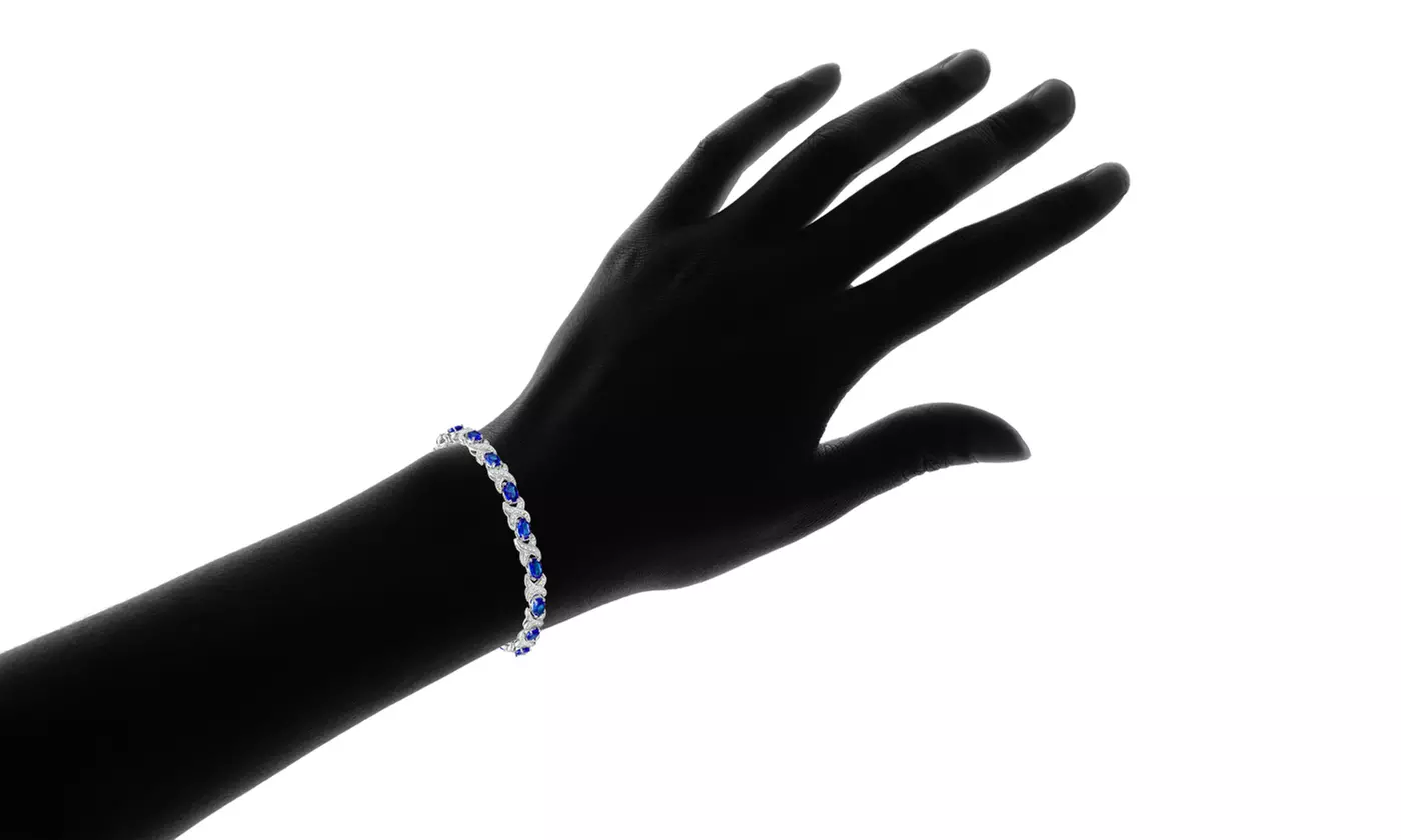 Lab-Created Blue Sapphire and Diamond Accent Tennis Bracelet by Peermont - Second Medium