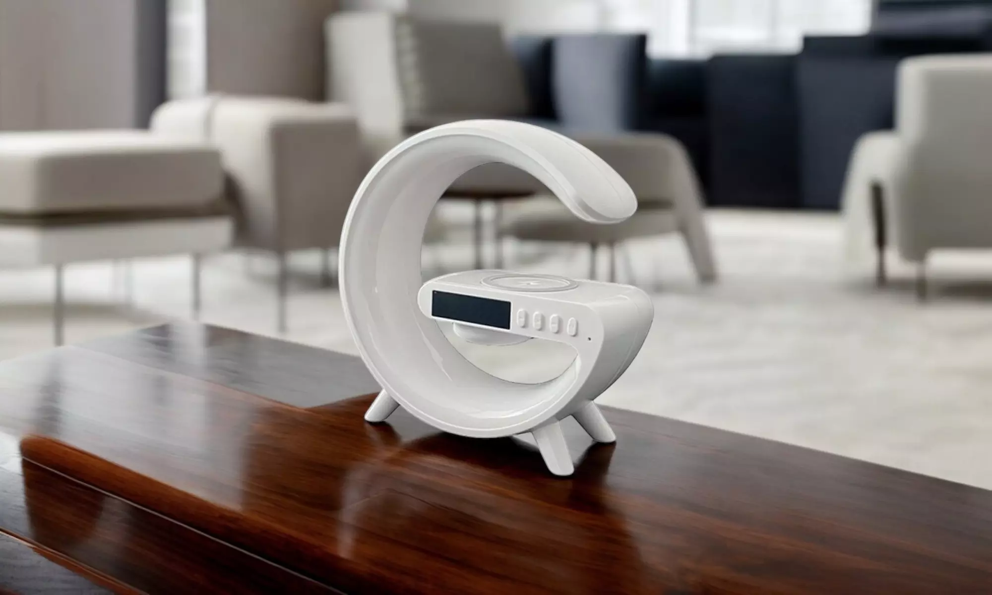 Lámpara inteligente multifuncional con altavoz integrado y alarma con simulación de amanecer - Second Medium