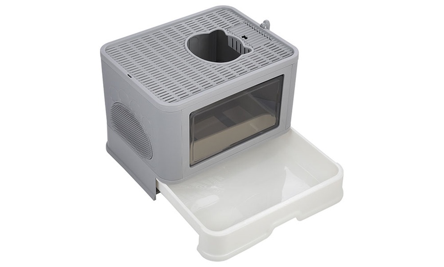 Image 4: Plastic Enclosed Folding Cat Litter Box with Scoop