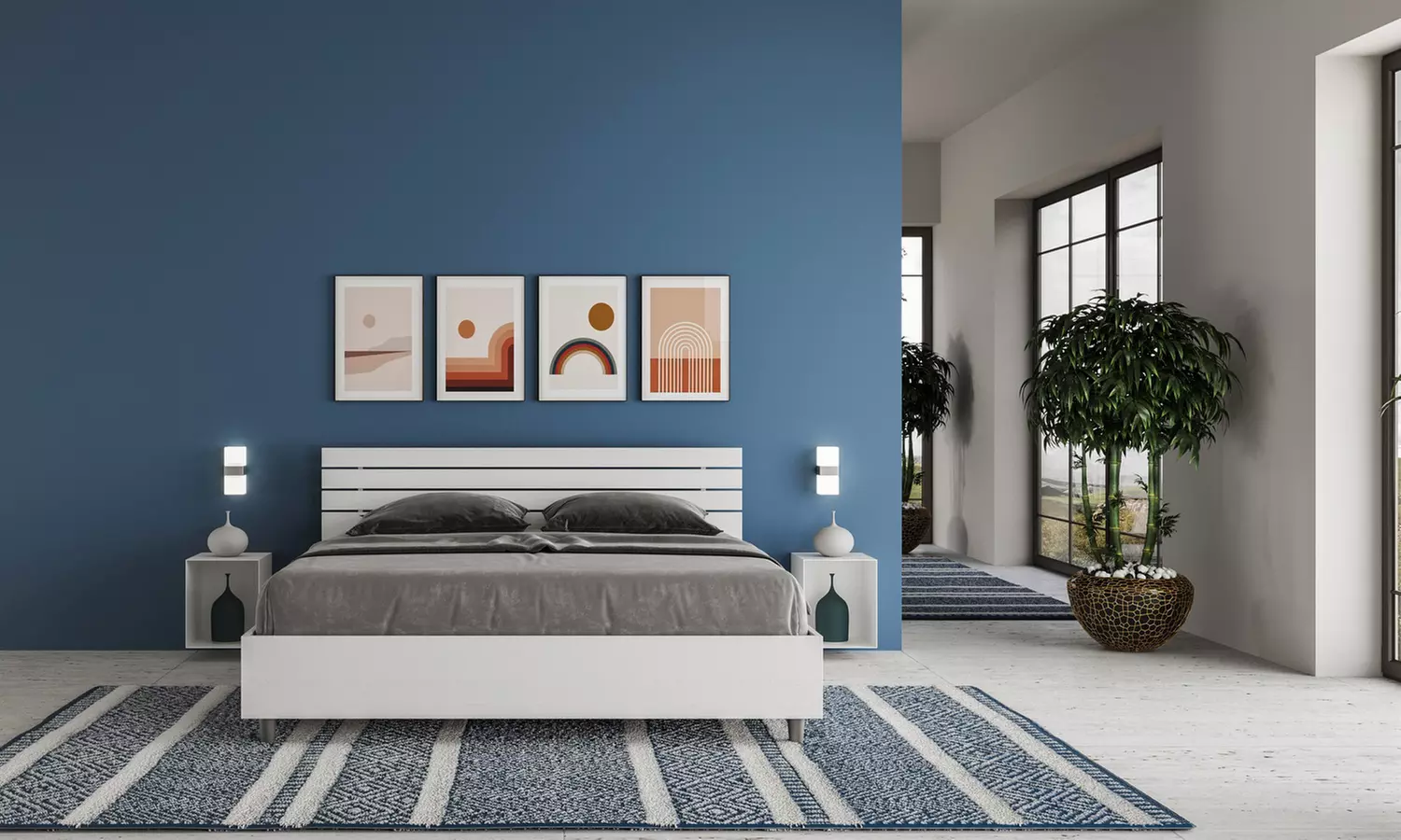 Lit double Ankel, avec tête de lit en mélamine