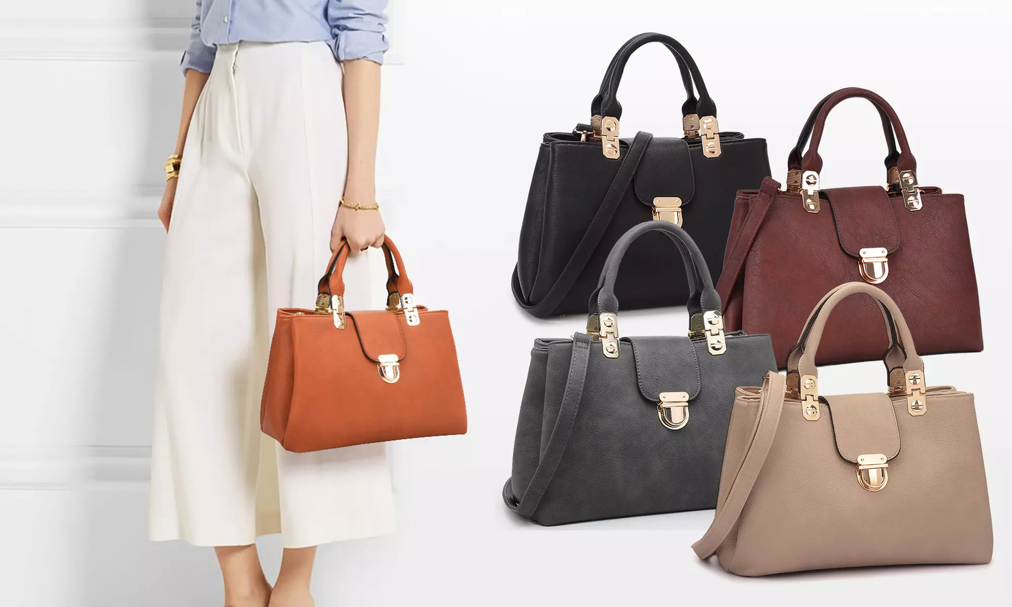 MMK Collection Satchel Handbag with Front Flip Closure - Primary Image