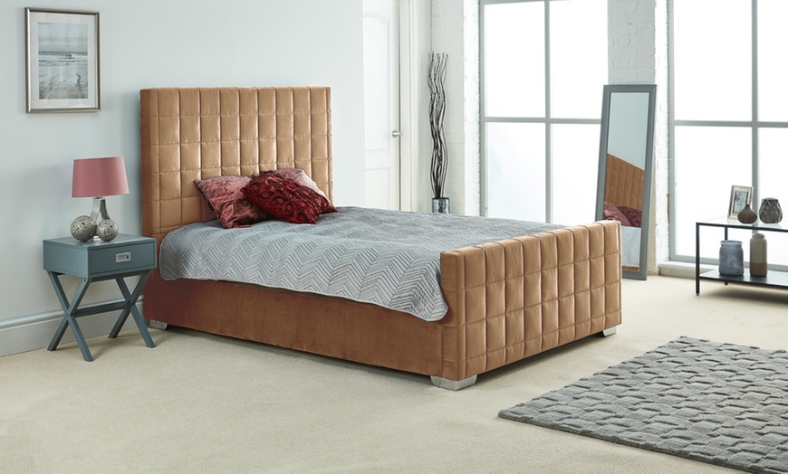 Image 3: Velvet Cube Bed Frame