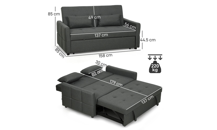 Image 5: HomCom 2-in-1 Sofa Bed Convertible Lounger with Linen-Look Upholstery