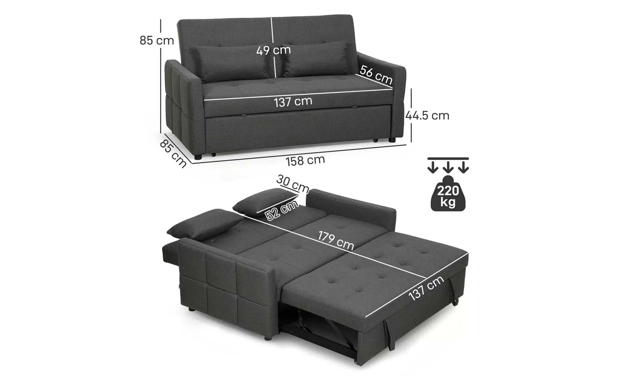 HomCom 2-in-1 Sofa Bed Convertible Lounger with Linen-Look Upholstery