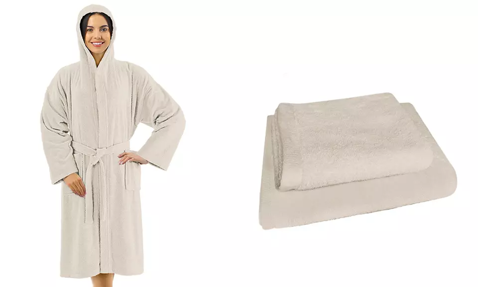 Set con accappatoio, asciugamano e salvietta ospite, 100% cotone