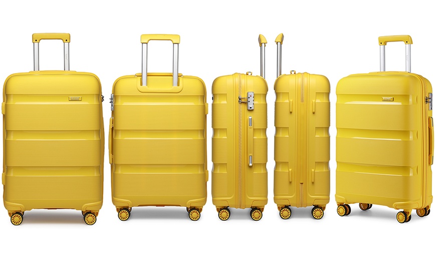 Image 25: Kono Hi Shine Textured Hard Shell PP Suitcases with 360° Swivel Wheels