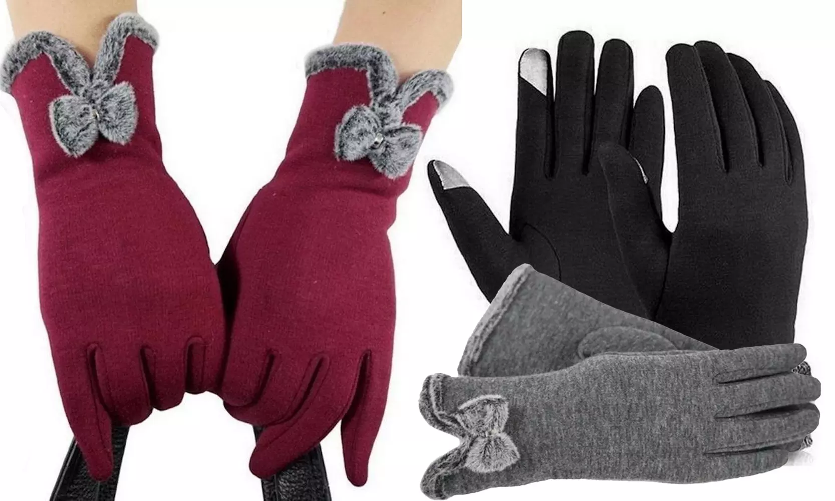 1 ou 2 paires de gants tactiles avec noeud et doublure polaire Victoria - Primary Image