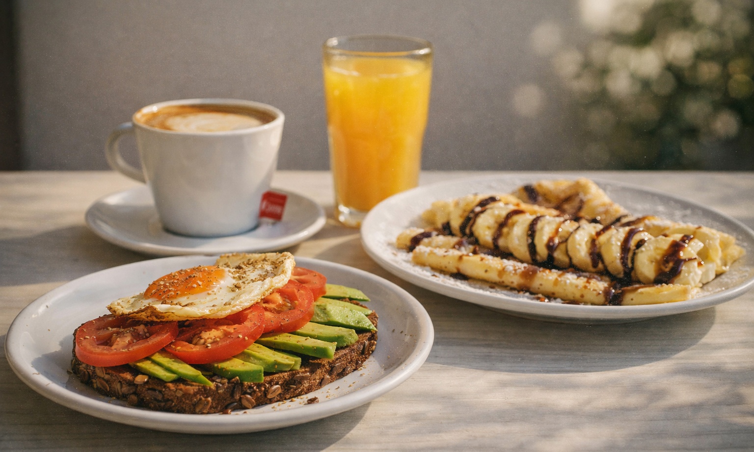 Brunch con platos salados, dulces, bebidas y mimosa clásica