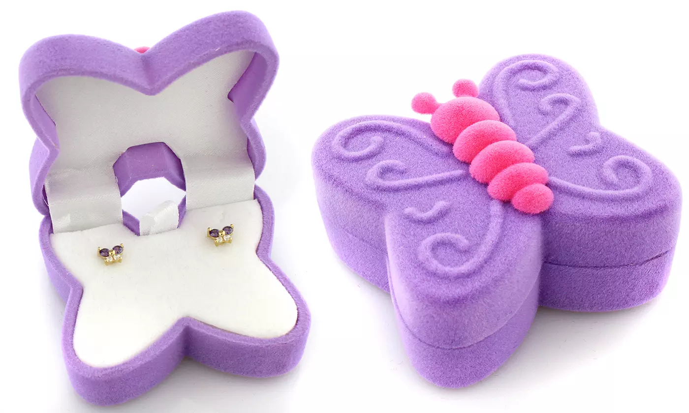 Kids Butterfly Earrings In 14kt Gold With Swarovski Elements - Primary Image