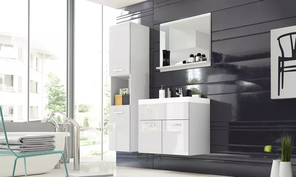 Set de muebles de baño con mueble, lavabo, columna y espejo - Primary Image