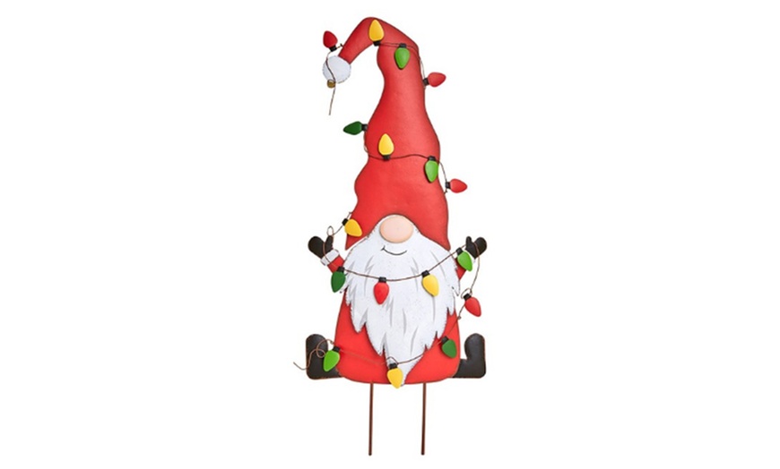 Image 5: One or Three Christmas Gnome Metal Garden Decorative Stakes