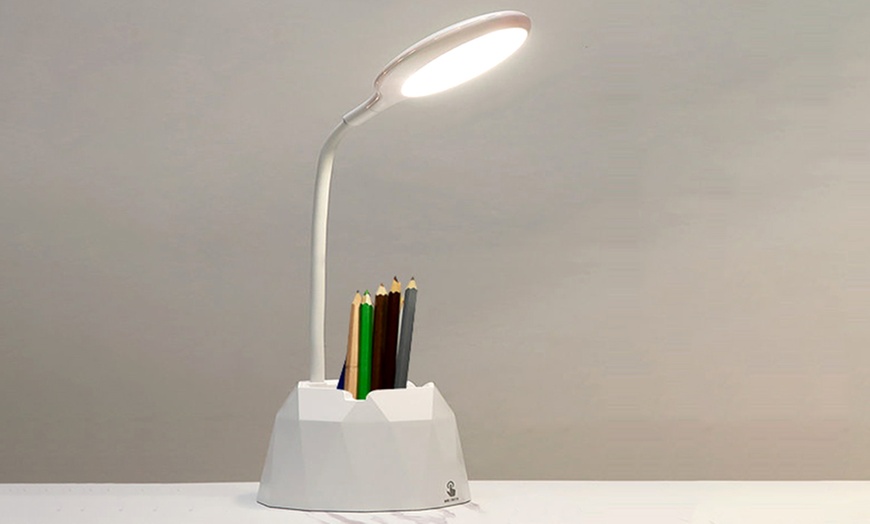 Image 8: Dimmable LED Desk Lamp with Phone and Pen Holder