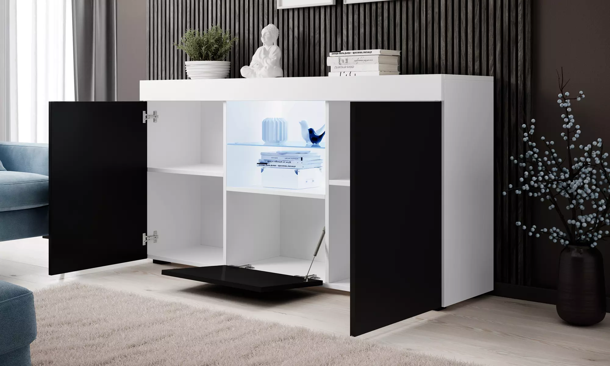 Mueble aparador con armarios e iluminación led