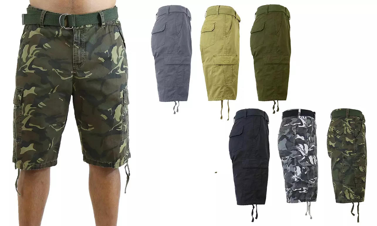 Galaxy by Harvic Men's Slim-Fit Belted Cargo Pocket Shorts (3-Pack) - Primary Image