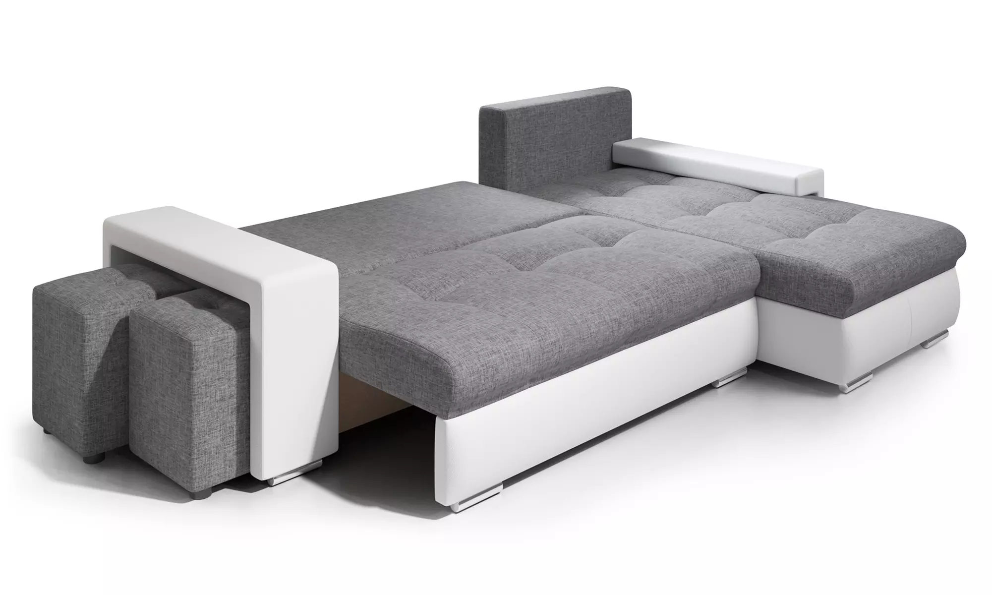 Canapé angle convertible et ses poufs