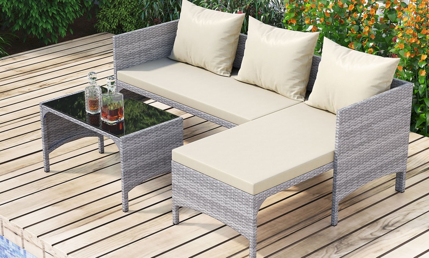 Image 3: Three-Piece Outdoor PE Rattan-Effect Furniture Set