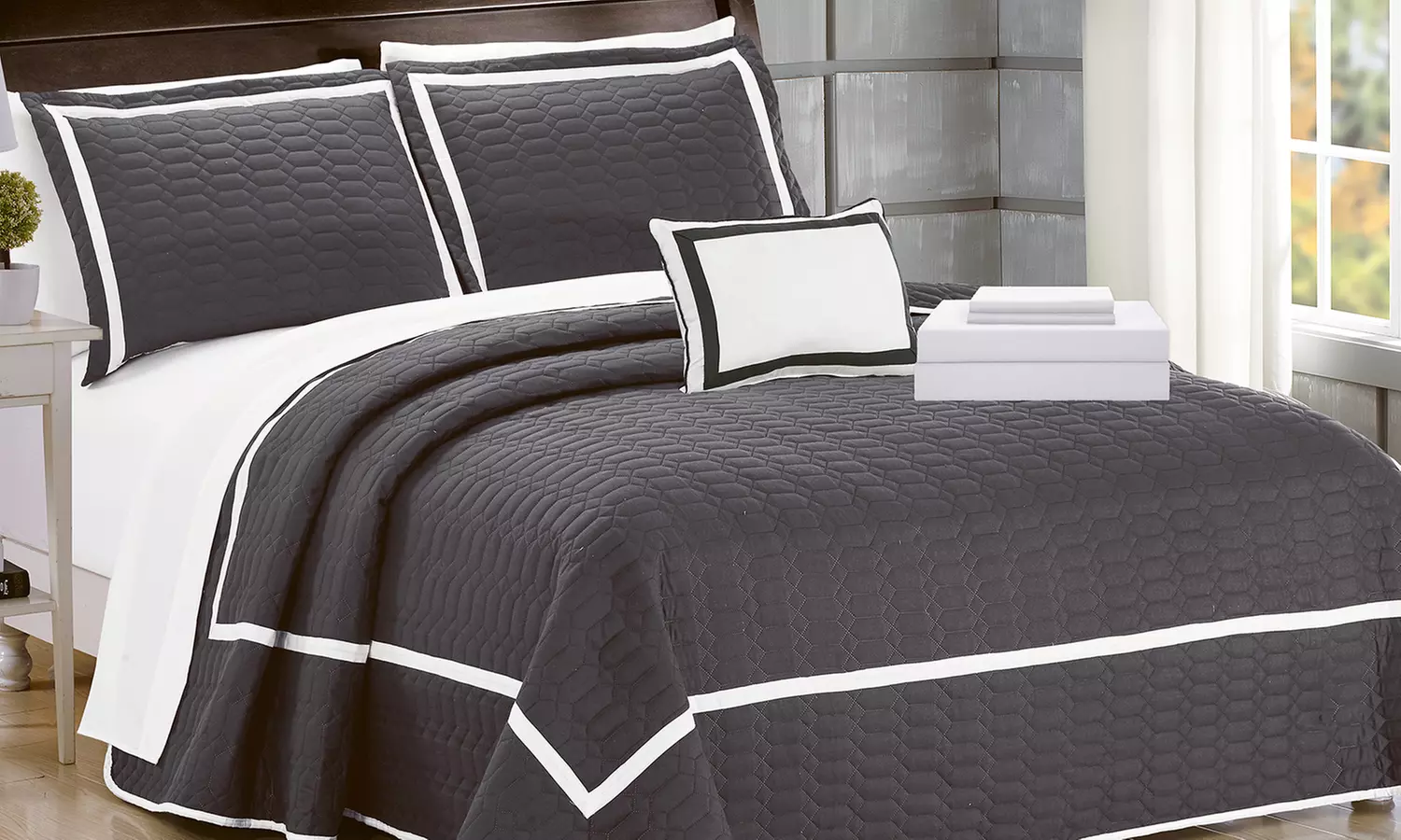 Brandyn Two-Tone Quilt with Sheet Set (6- or 8-Piece) - Primary Image